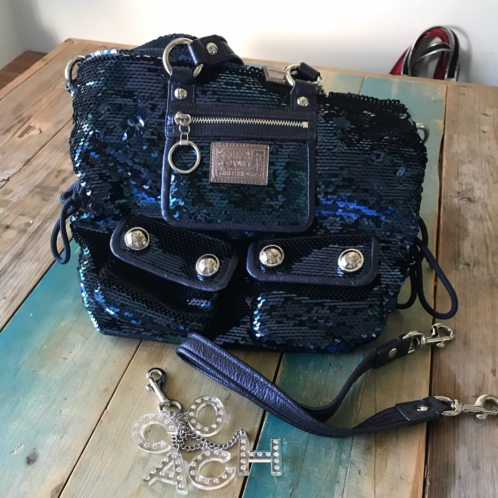 Coach Denim Blue Poopy Sequin Spotlight Tote
